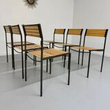 6 old metal and wood chairs, Italian design from the 80s, vintage