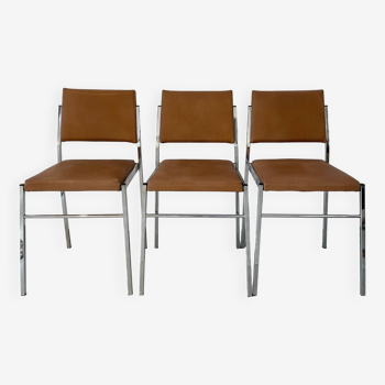 Ensemble de 3 chaises en skaï années 70