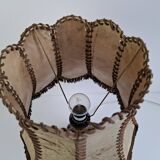 Vintage ceramic table lamp with hand-stitched leather shade, 1980s.