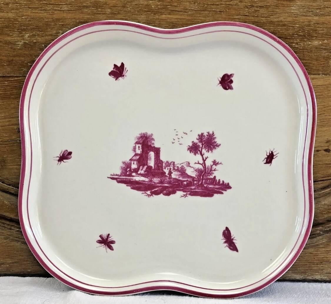 Round dish Gien model pink landscapes 1960 1971