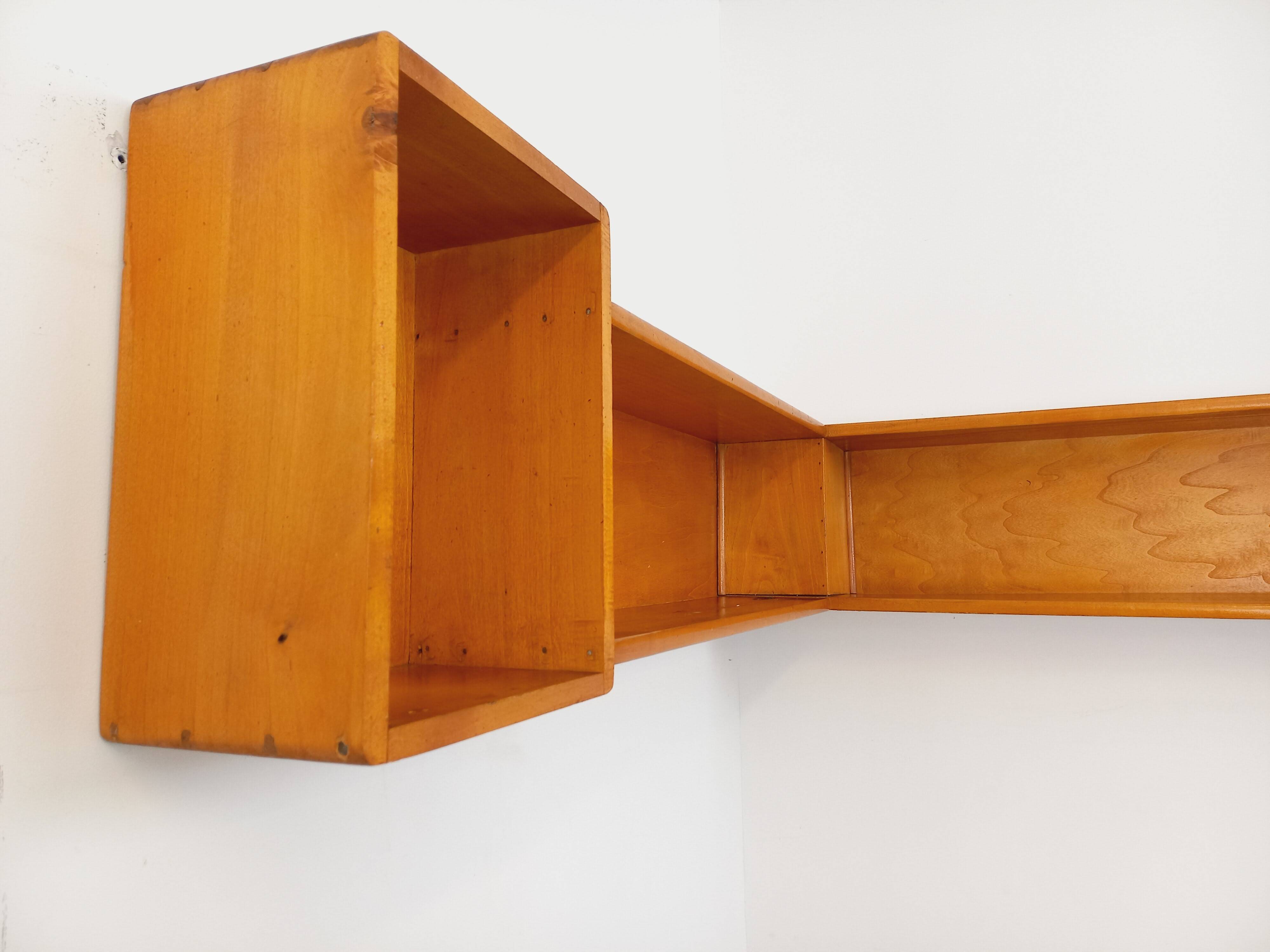 Vintage wooden corner wall shelf from the 60s 70s.