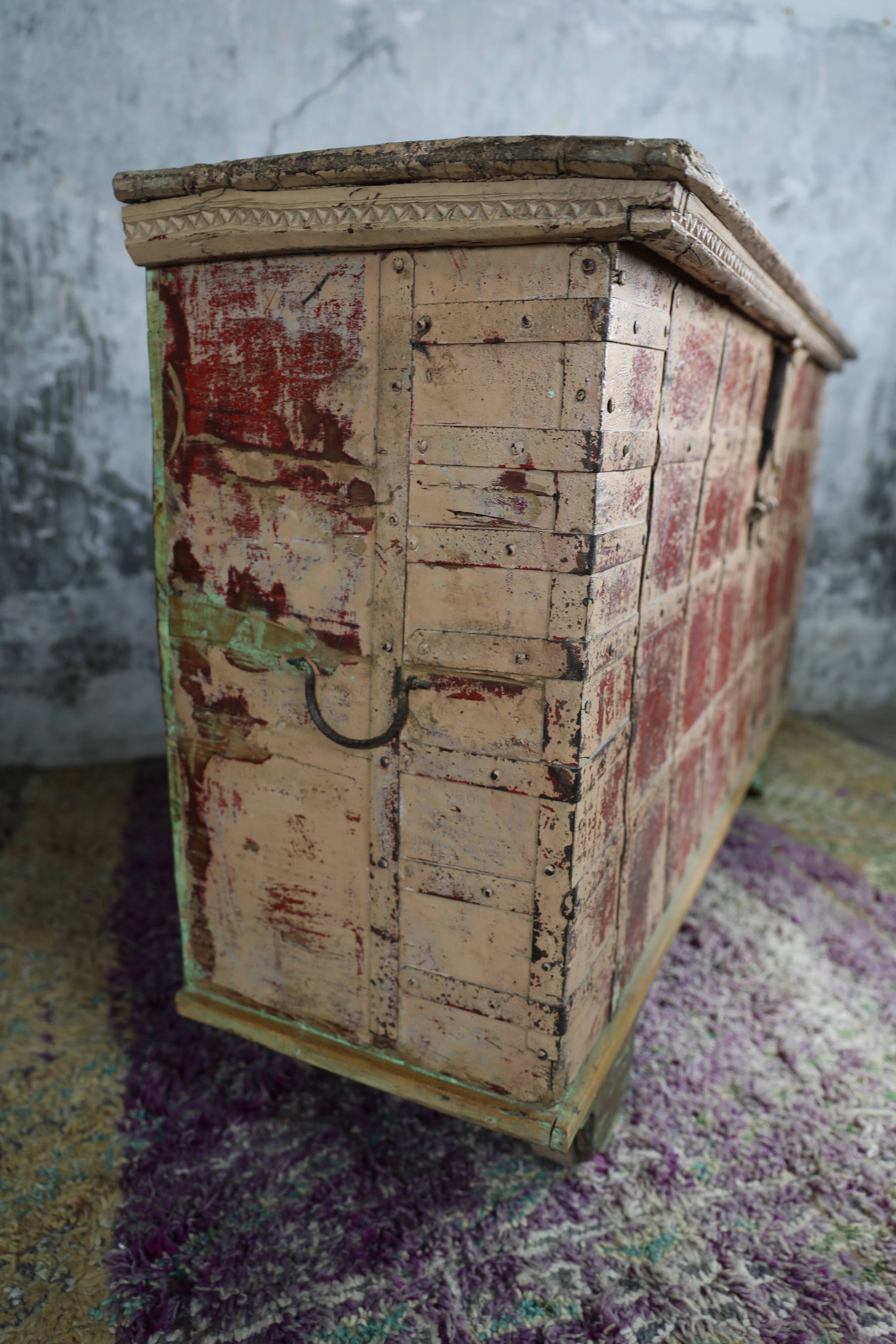 Indian wooden chest on wheel