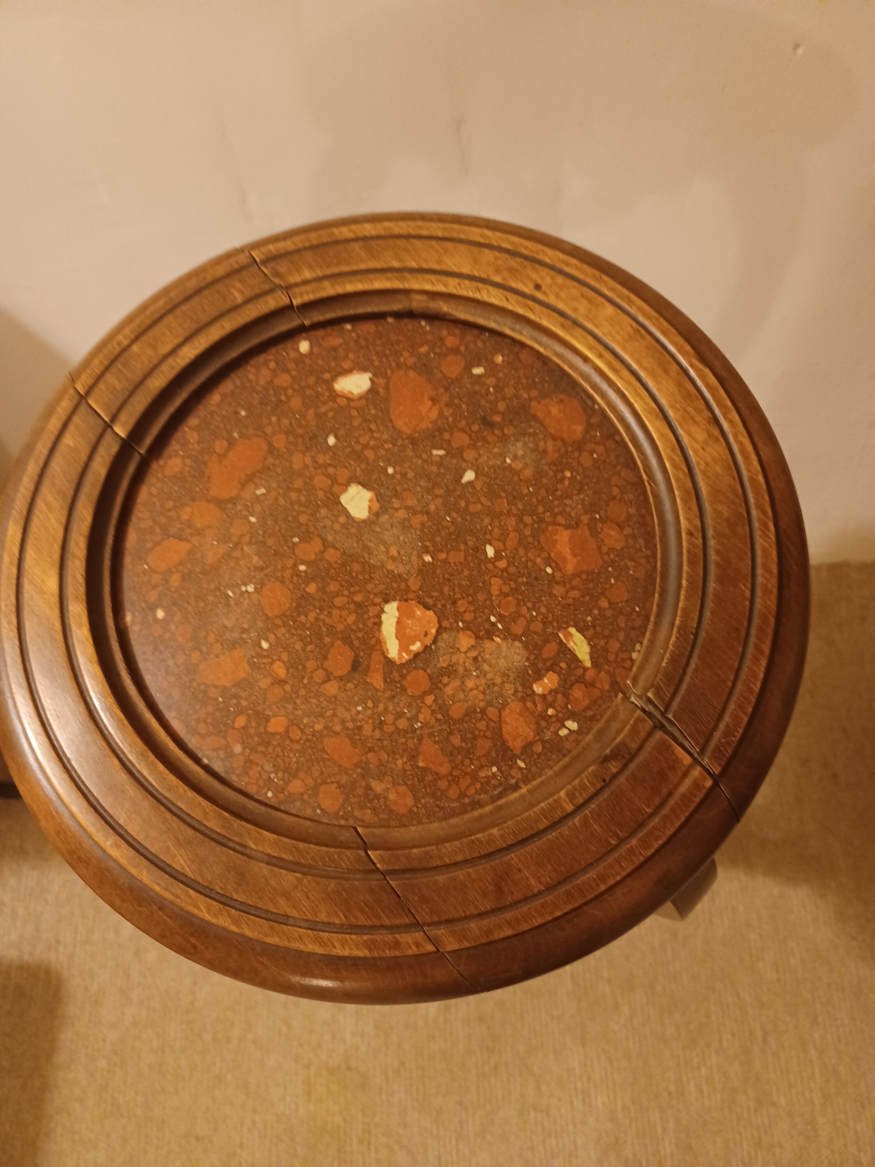 Guéridon ancien en bois et marbre