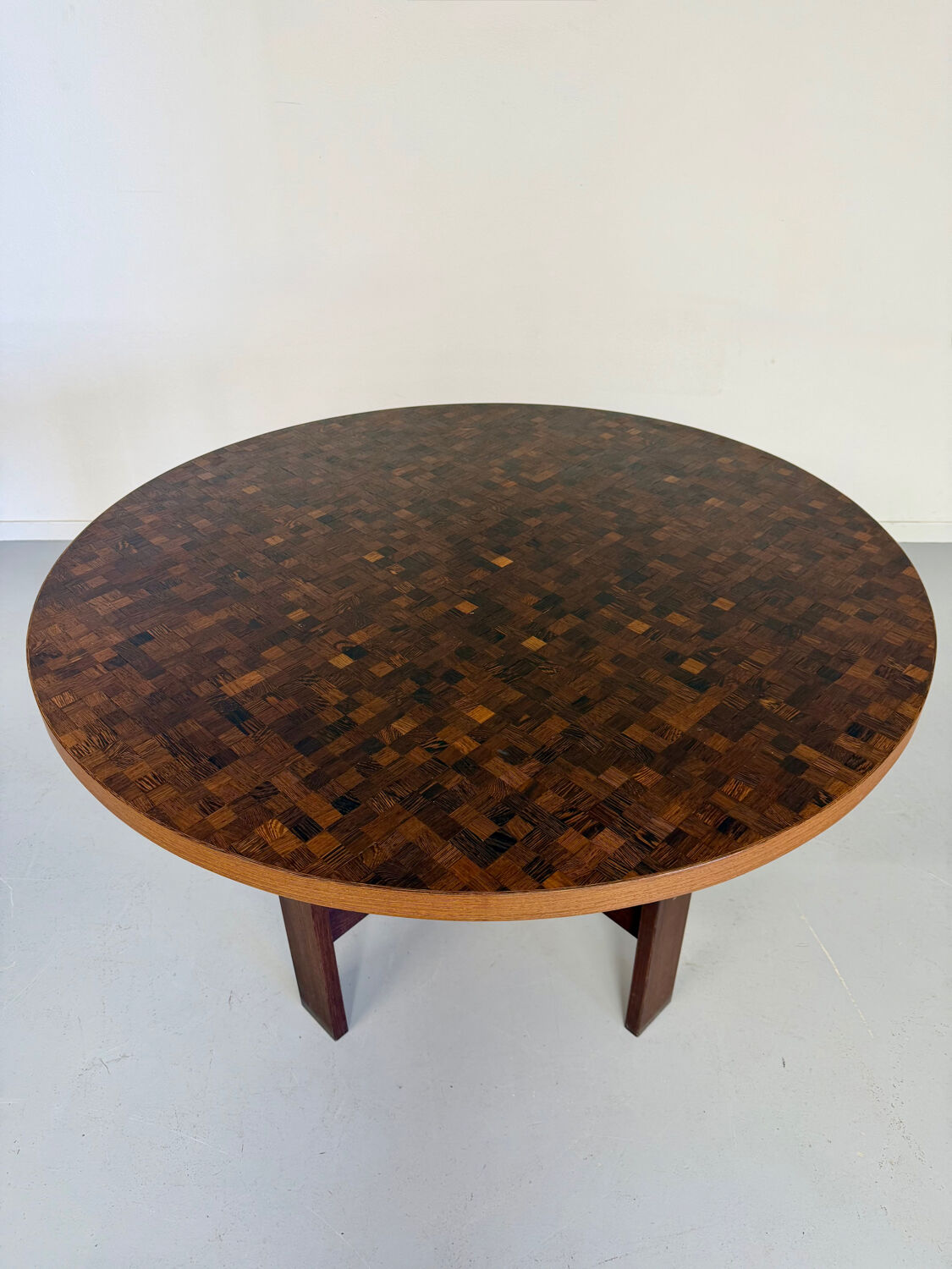 Vintage marquetry wooden table designed by Dieter Waeckerlin for Idealheim an70.