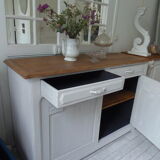 Art Deco sideboard patinated pearl gray, oak top.