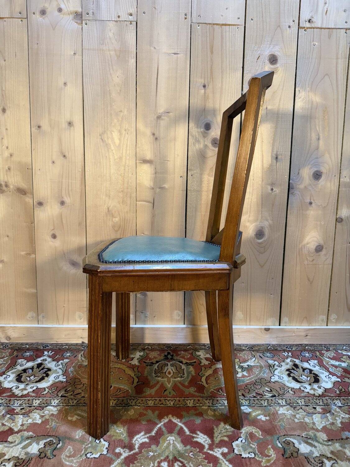 6 Art Deco period chairs in green vinyl