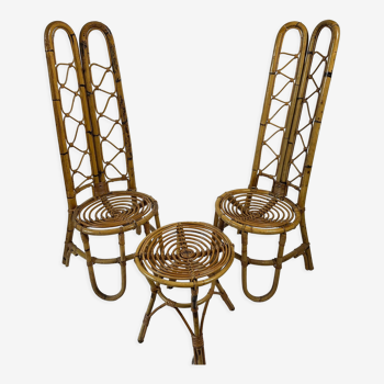 Pair of high-backed chairs and its bamboo coffee table