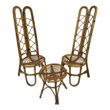 Pair of high-backed chairs and its bamboo coffee table