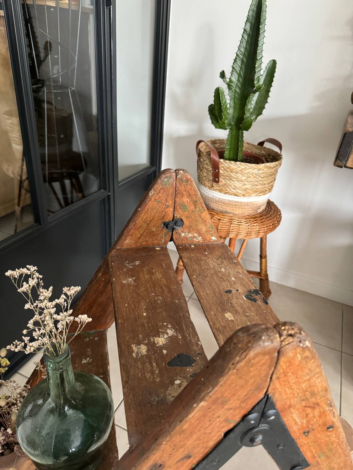 Old vintage wooden stepladder