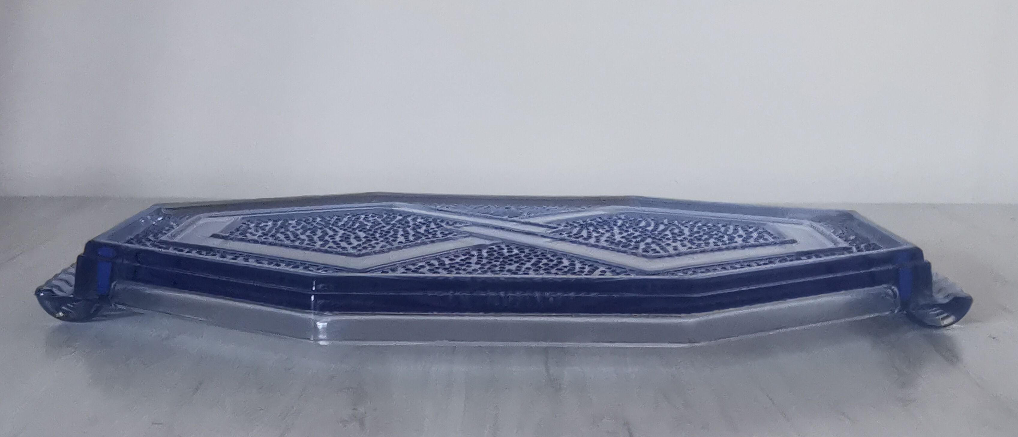 Art deco blue pressed glass tray