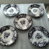 cinq assiettes faïence ancienne bleue