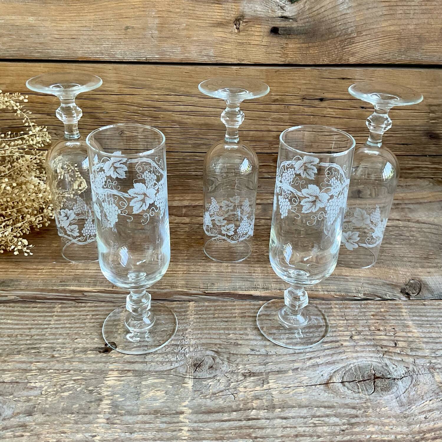 5 vintage grape flutes