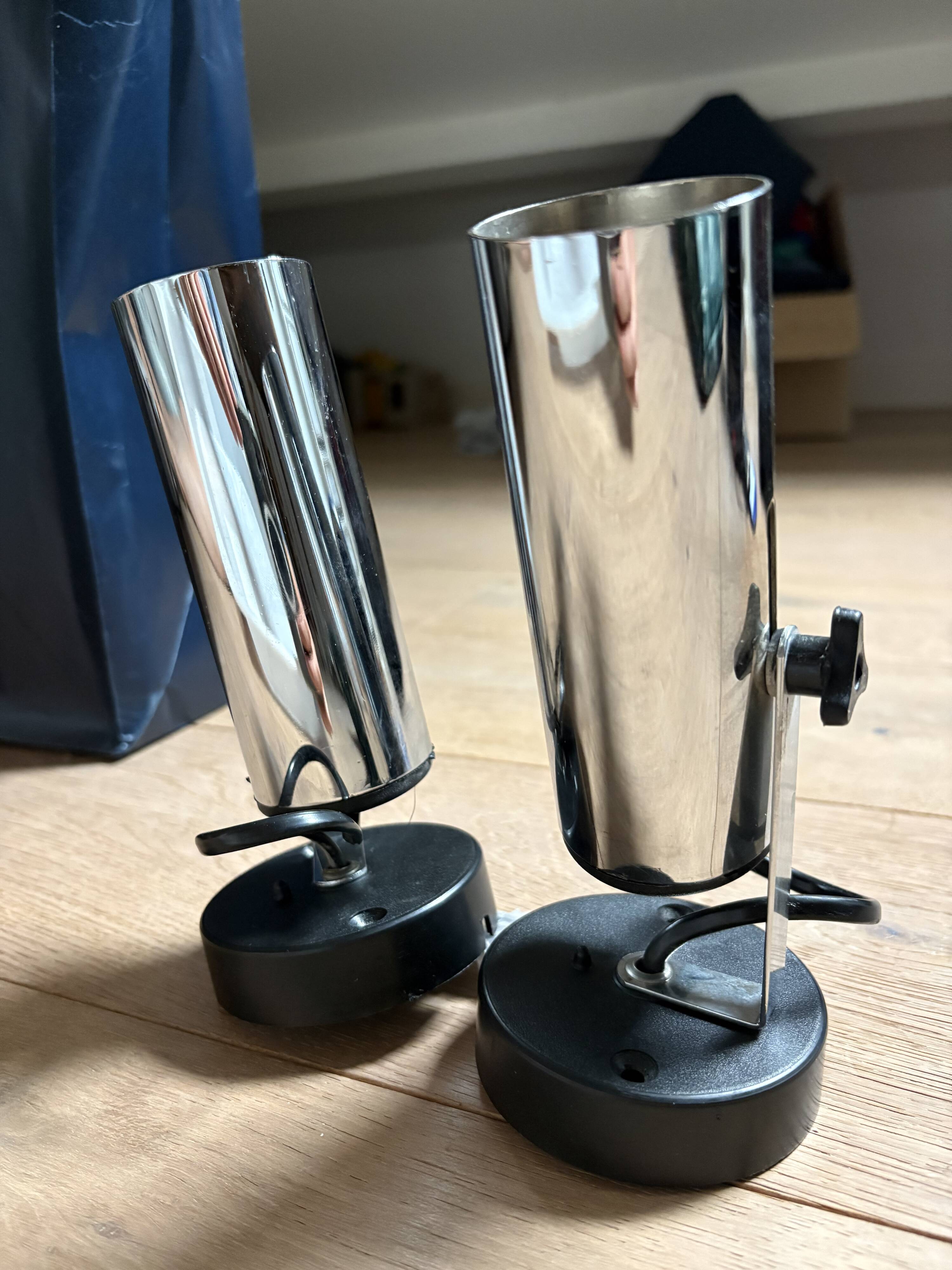 pair of 1970 vintage tube stainless steel or chrome or aluminium