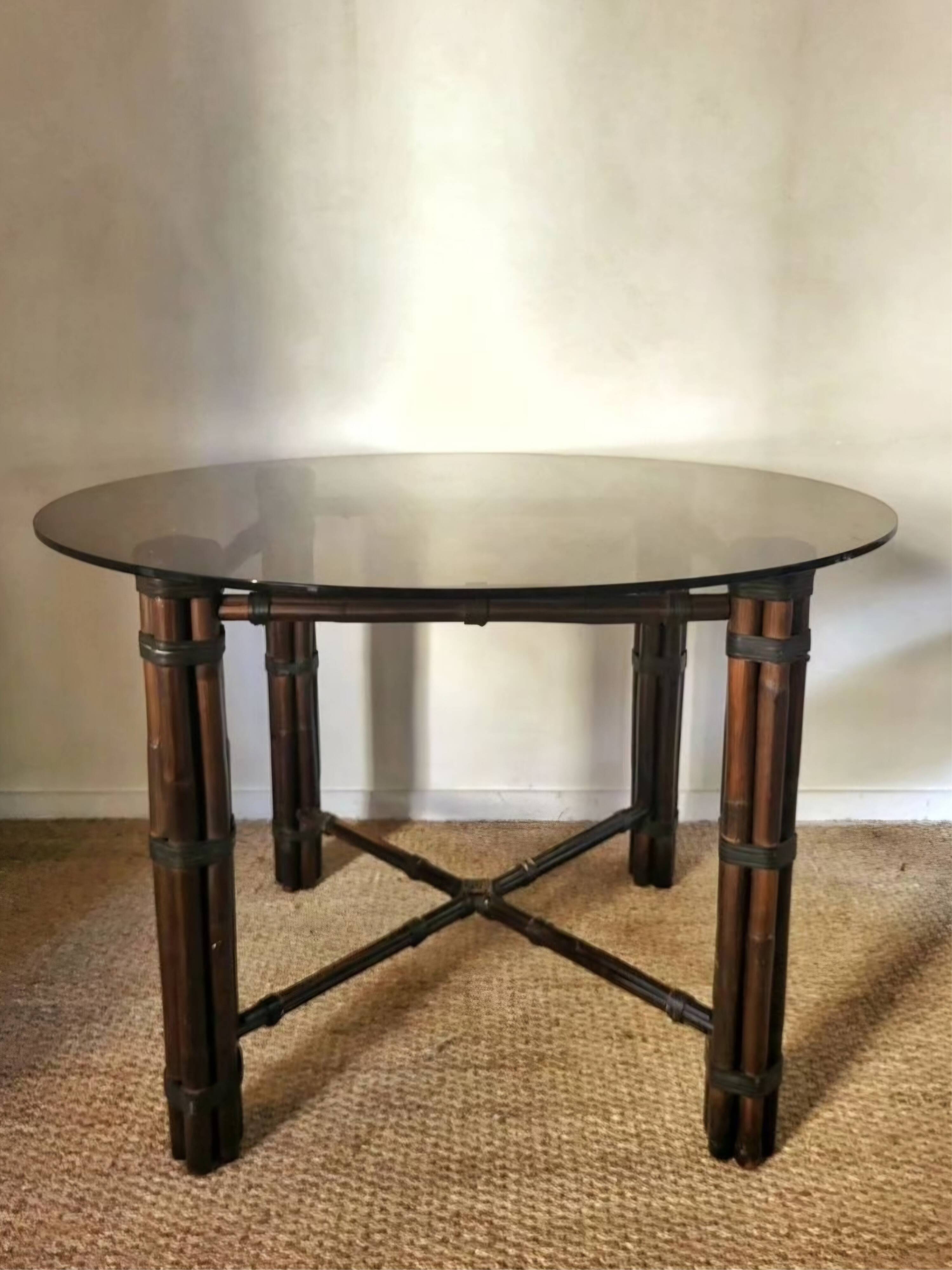 Round smoked glass table
