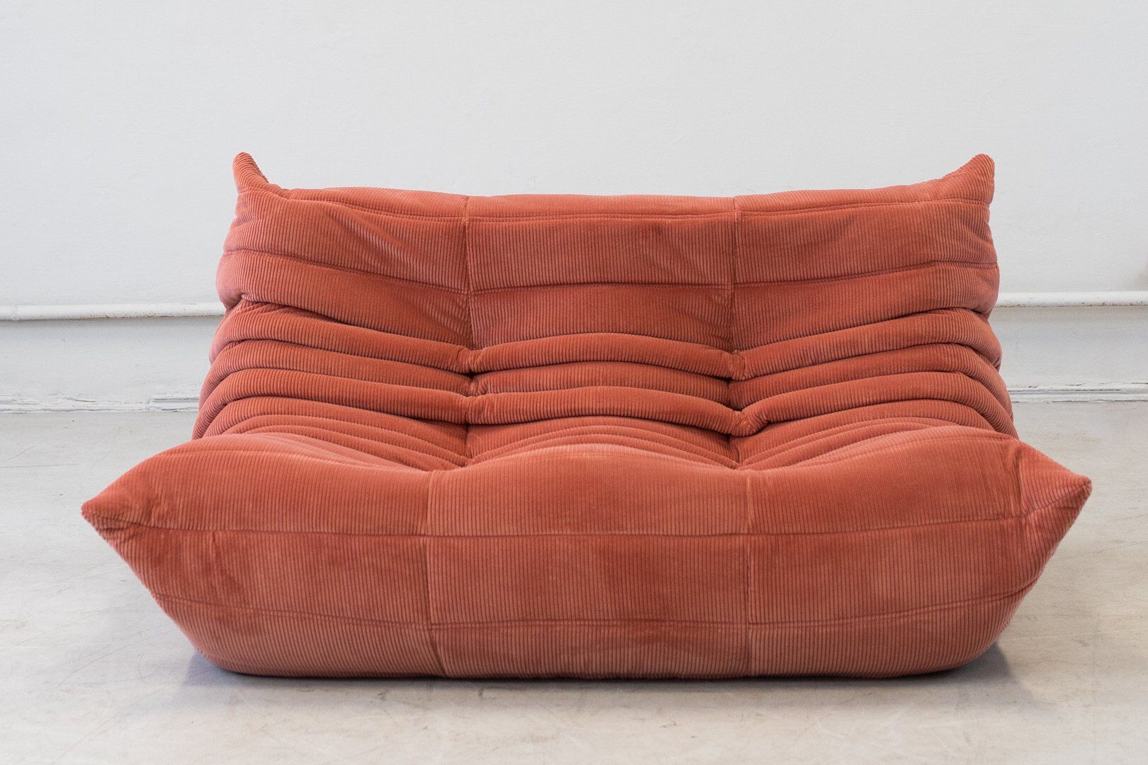 Coral corduroy Togo living room set by Michel Ducaroy for Ligne Roset, 1979, set of 5