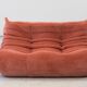 Coral corduroy Togo living room set by Michel Ducaroy for Ligne Roset, 1979, set of 5