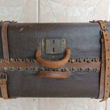 Antique wooden and leather travel trunk