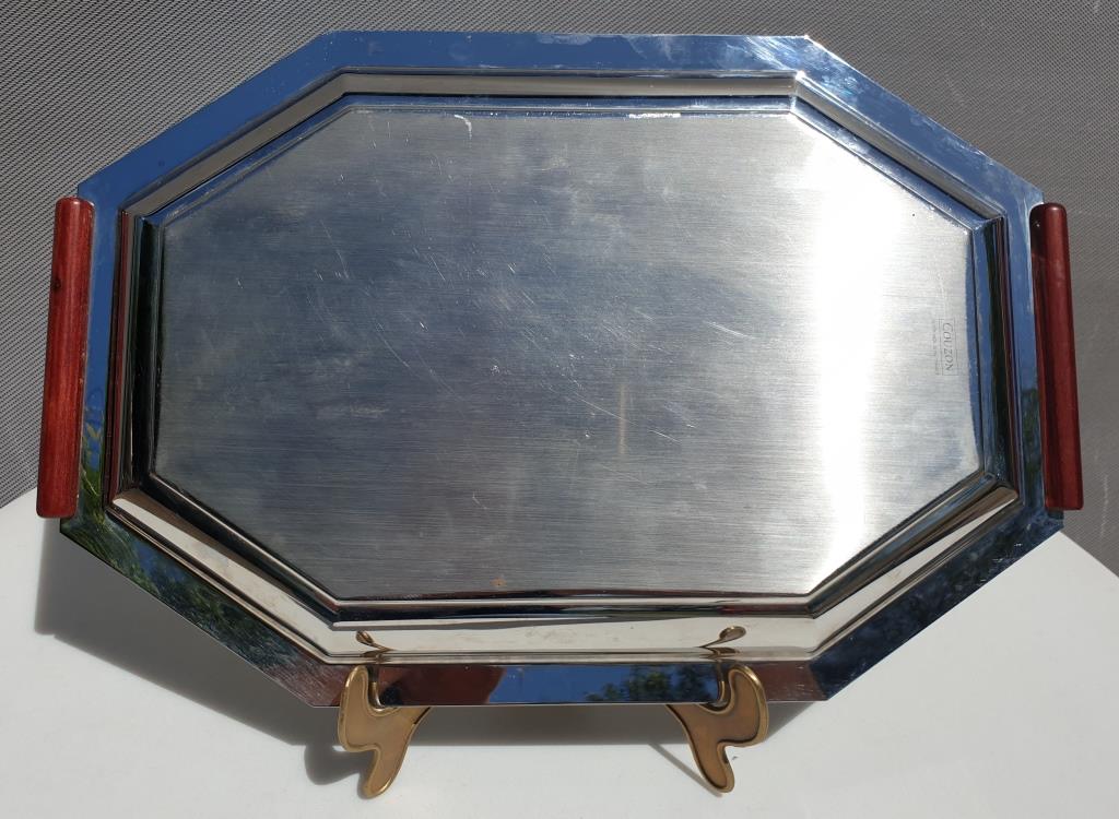 Service tray Art Deco style Jean Couzon vintage wooden handles