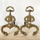 Pair of brass andirons, lion head