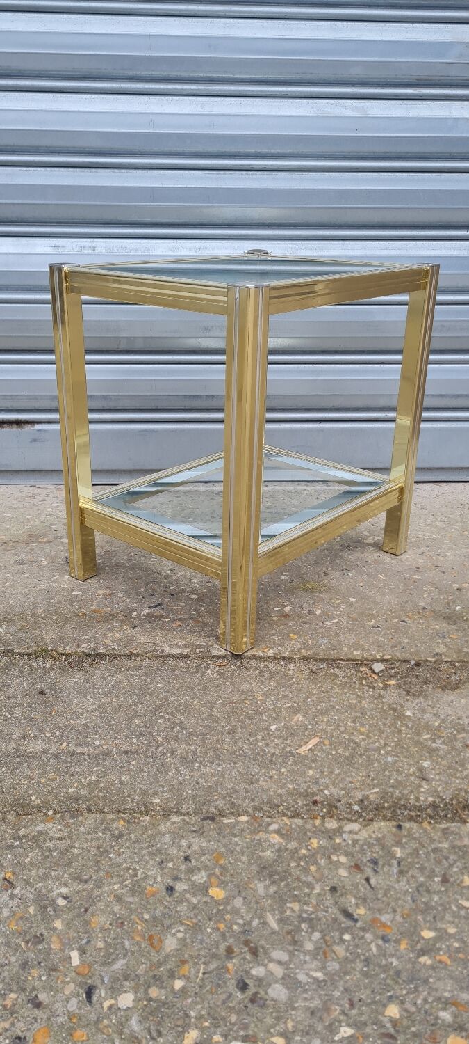 Side table in gold metal and chrome