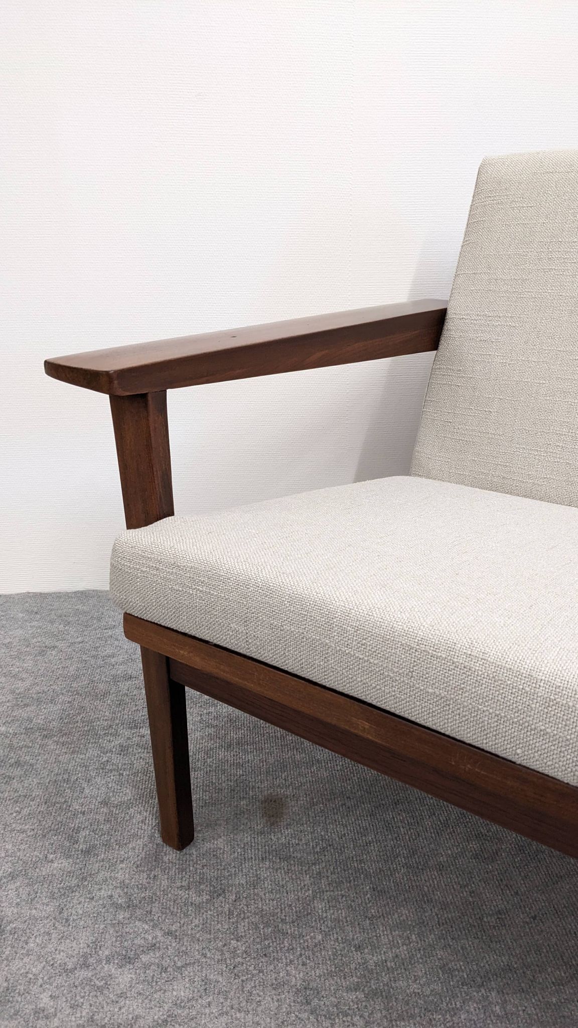 Three-seater modernist teak sofa, France circa 1950.