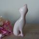 Romantic long-necked cat figurine in pink ceramic, Cat Statuette 1970