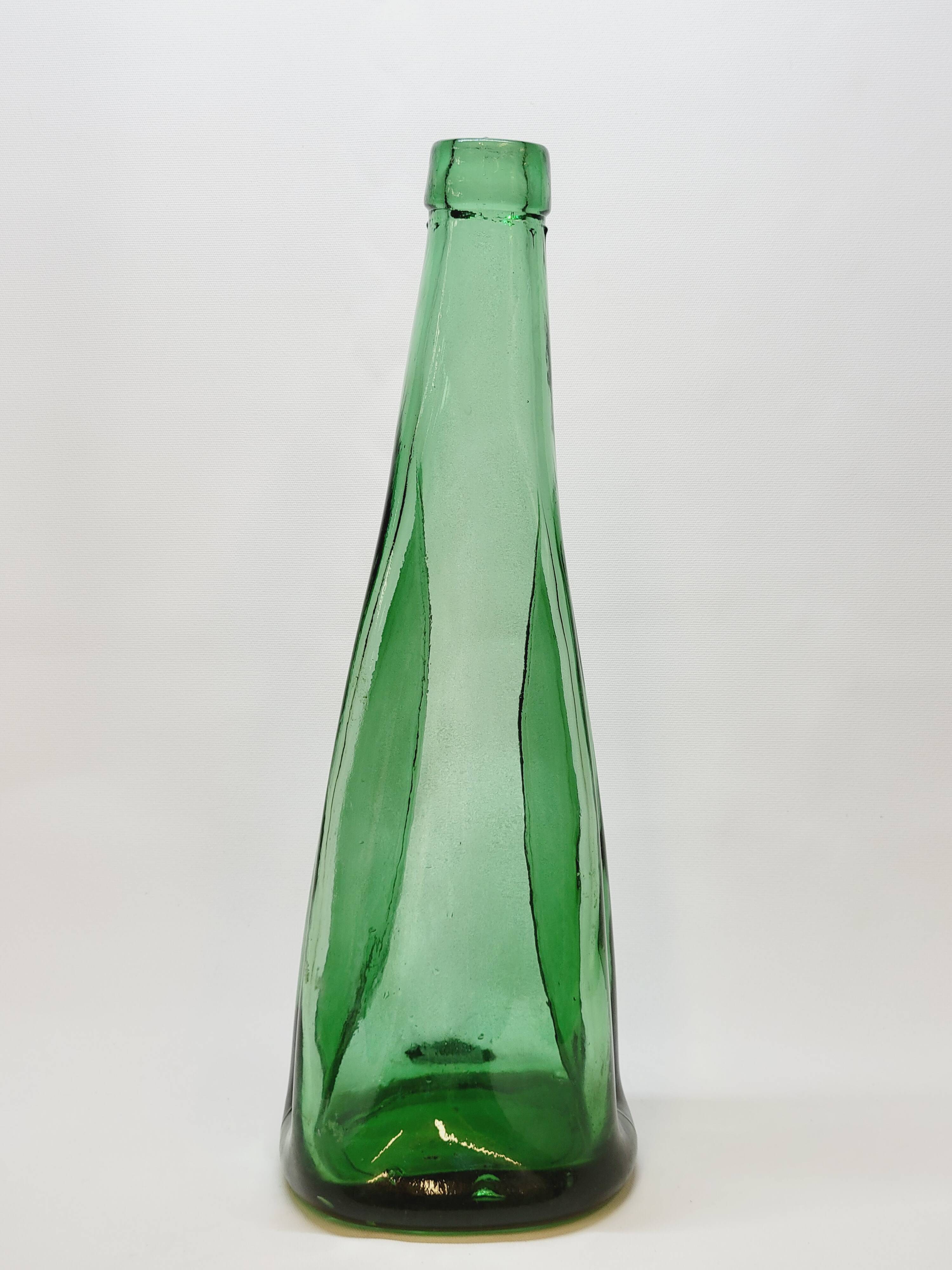 Old Large Pressed Molded Green Crushed Distorted Glass Bottle