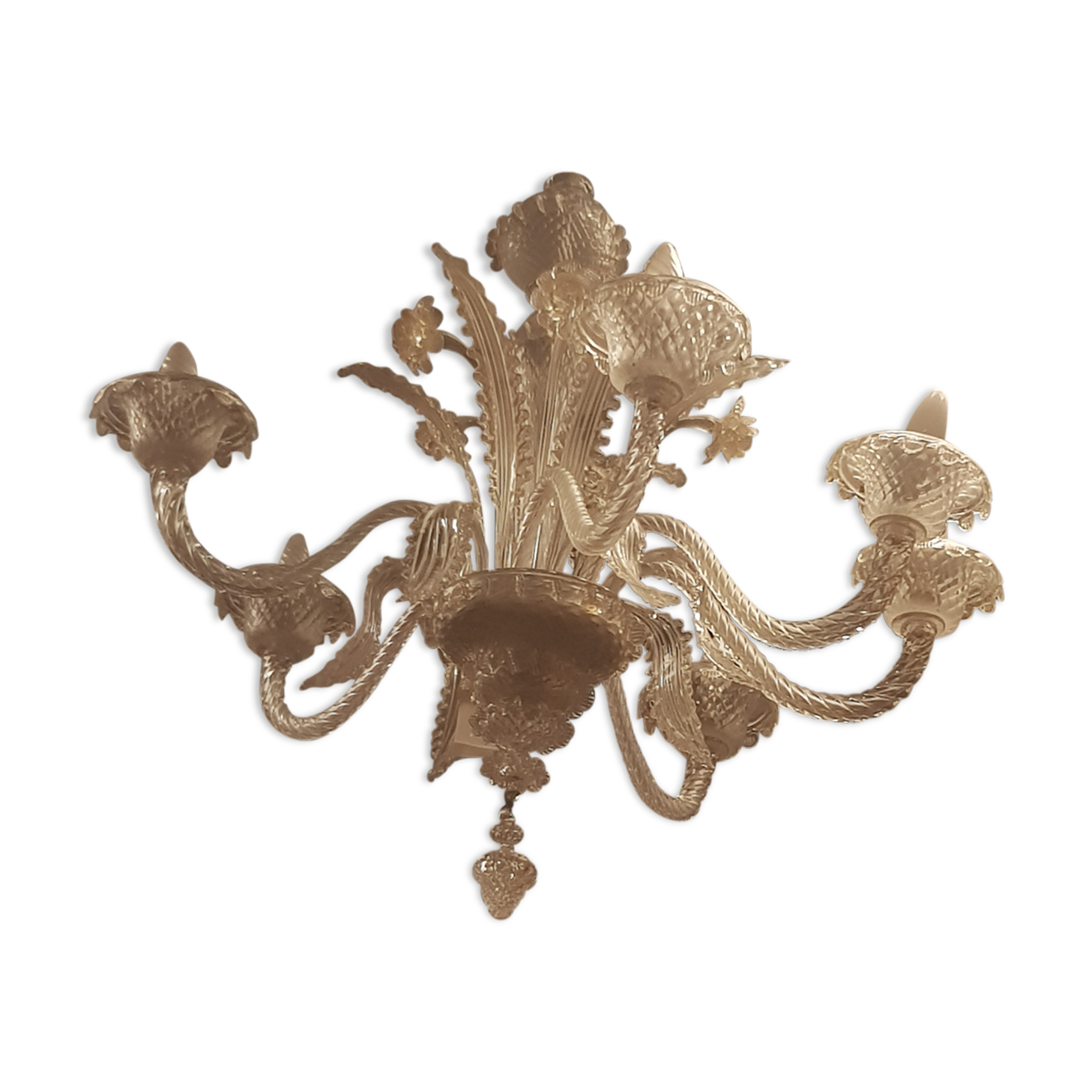 Murano luster, white glittery gold reflections