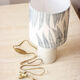 Speckled white enamelled mustard pot lamp - fern pattern