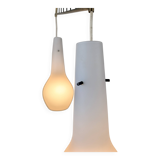 Italian Pendant Lamp with Opaline Shades & Brass, Stilnovo Style, 1950s