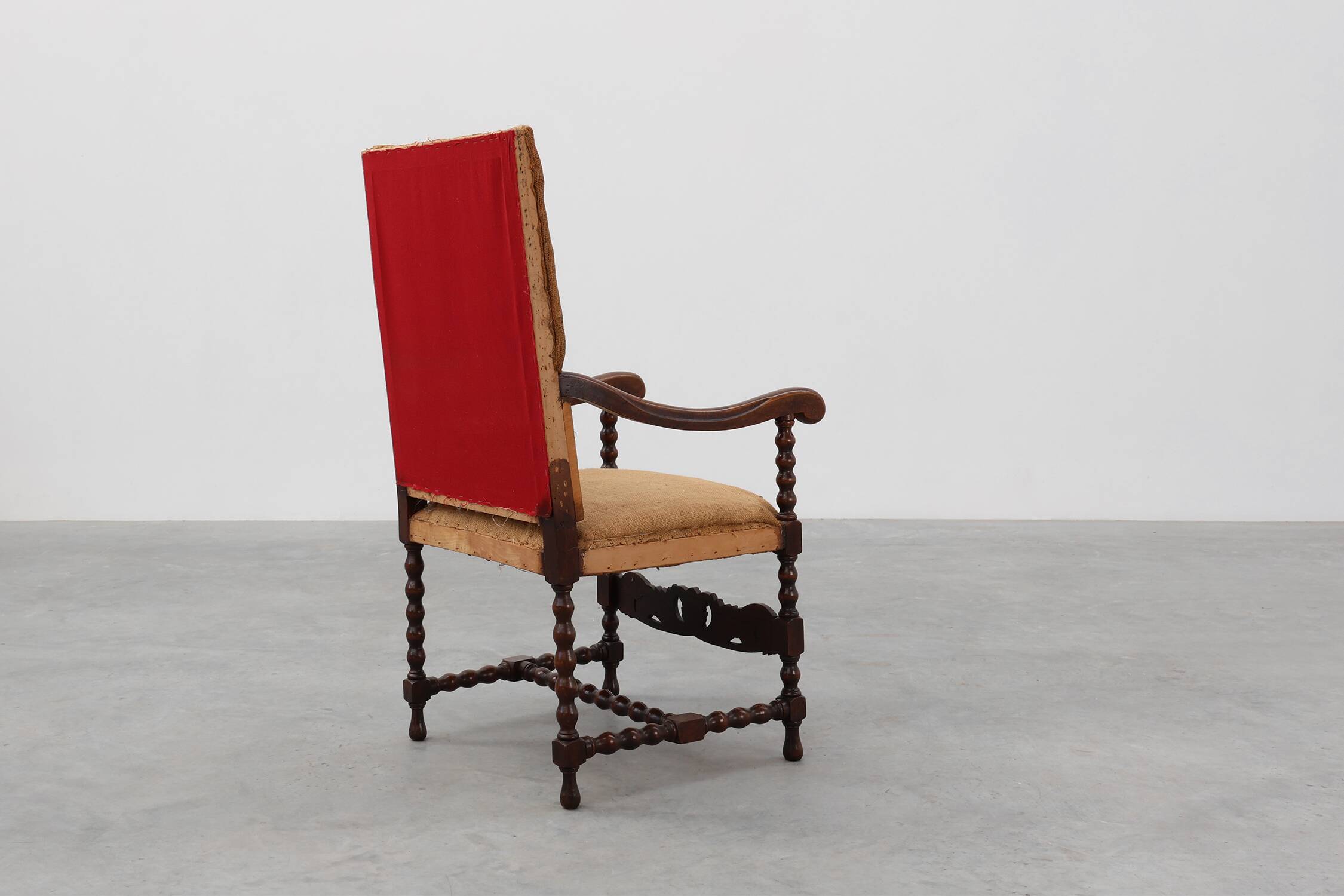 18th-Century Belgian Baroque Armchair in Wood and Leather, Louis XIV Period