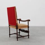 18th-Century Belgian Baroque Armchair in Wood and Leather, Louis XIV Period