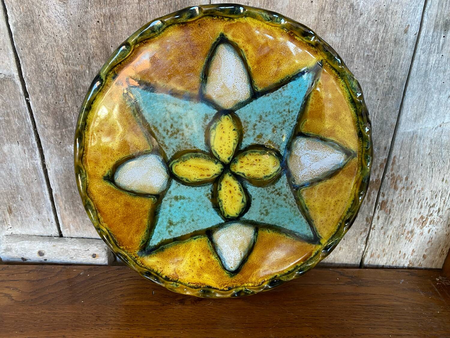 Antique VALLAURIS Style Trivet Multicolored Ceramic Made France #B774