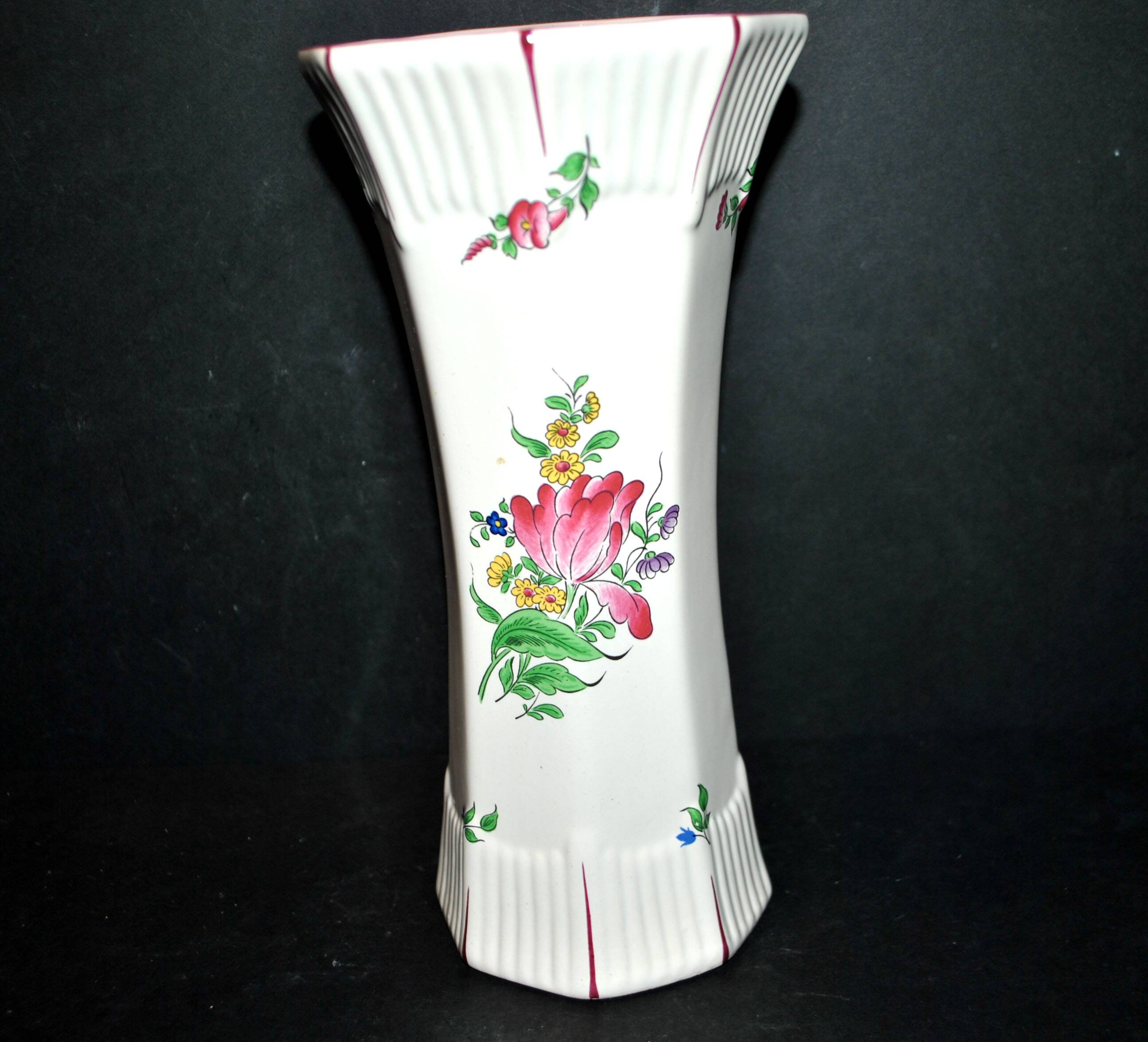 Octagonal ceramic vase KG LUNEVILLE Hand-painted floral street lamp decor