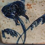 Pyrite stone vase with blue thistle decoration by Suzanne Dauliach, vintage.