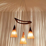 Teakwood and raffia bast cascading lamp by Rispal