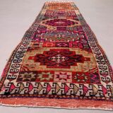 Vintage turkish tribal runner 305x83 cm veg dye wool rug tribal, handmade
