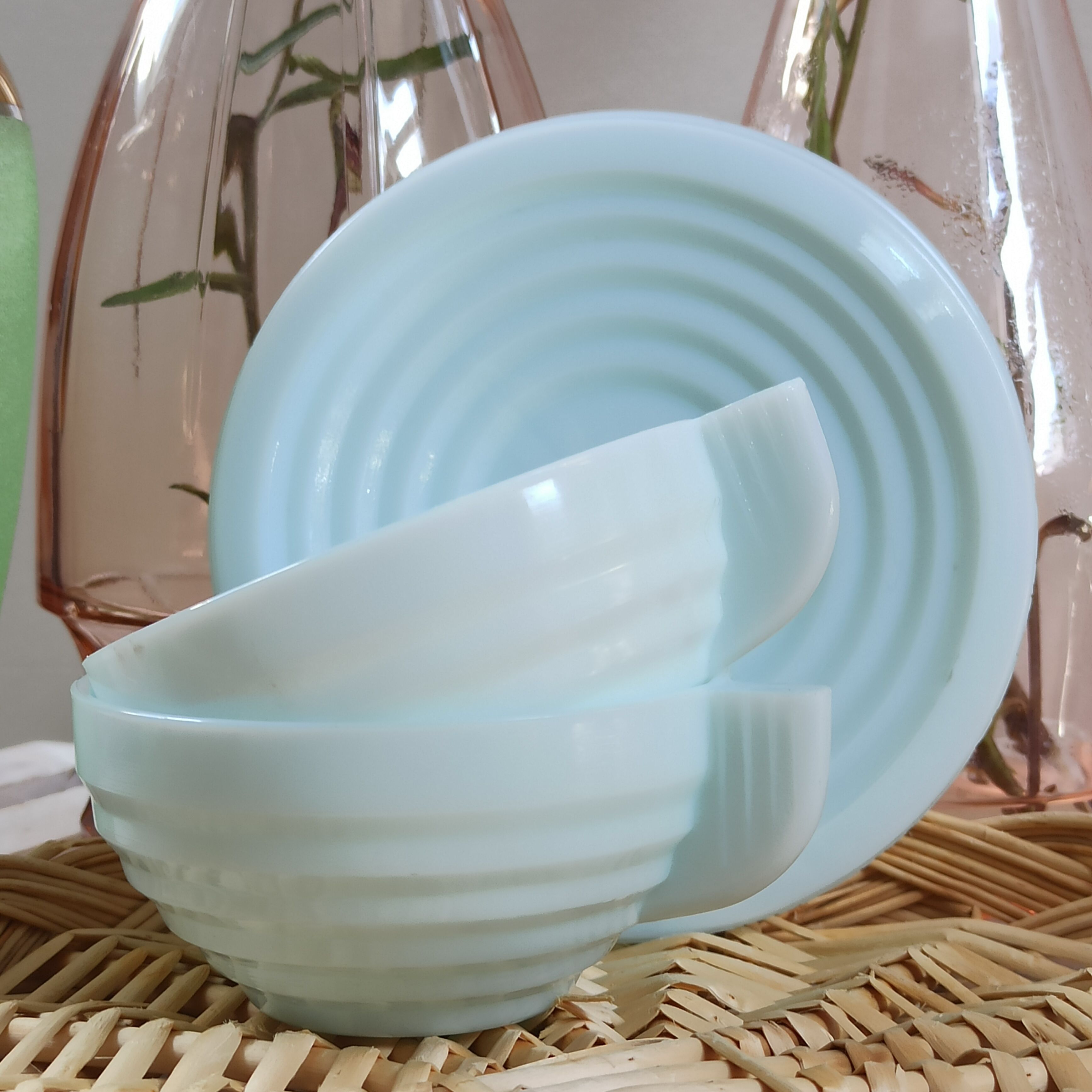 Art Deco blue opaline cups