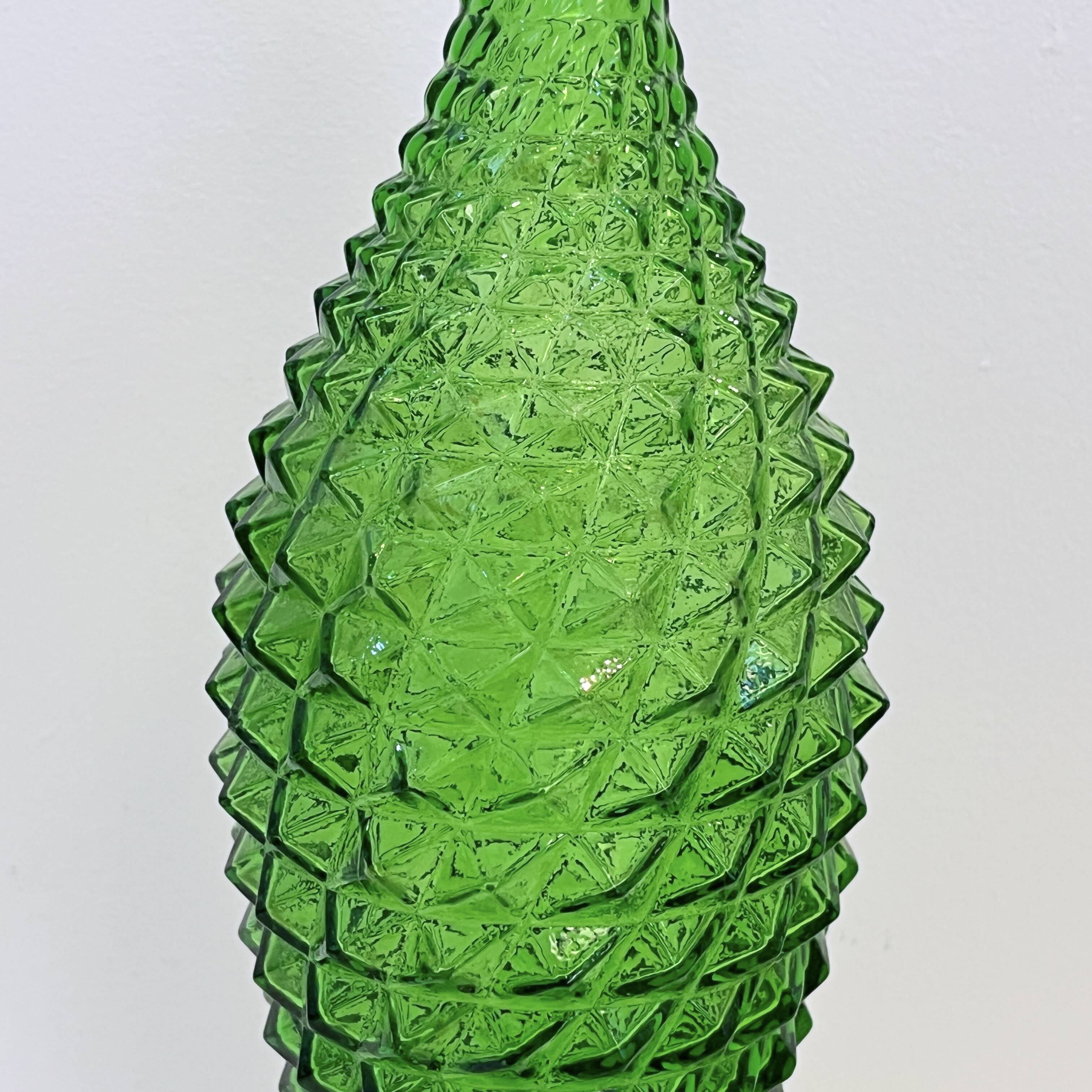 Empoli bottle vintage carafe in green diamond point glass Italy