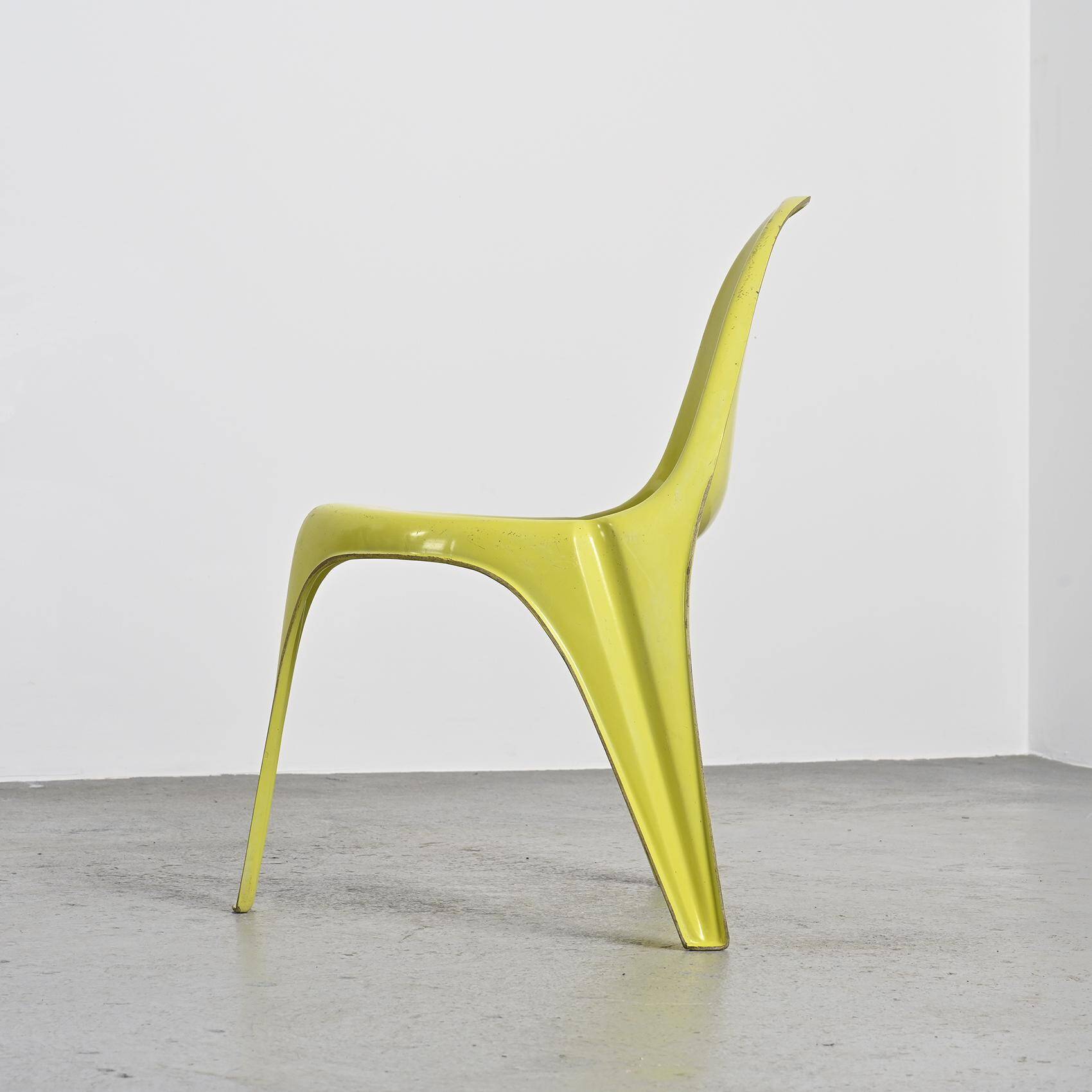 Pair of yellow fiberglass tripod chairs by Walter Frey, circa 1968