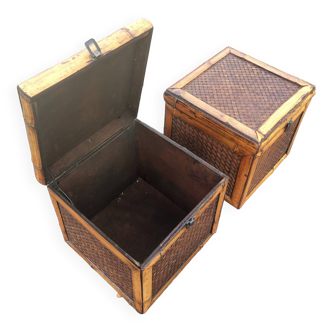 Pair of rattan boxes