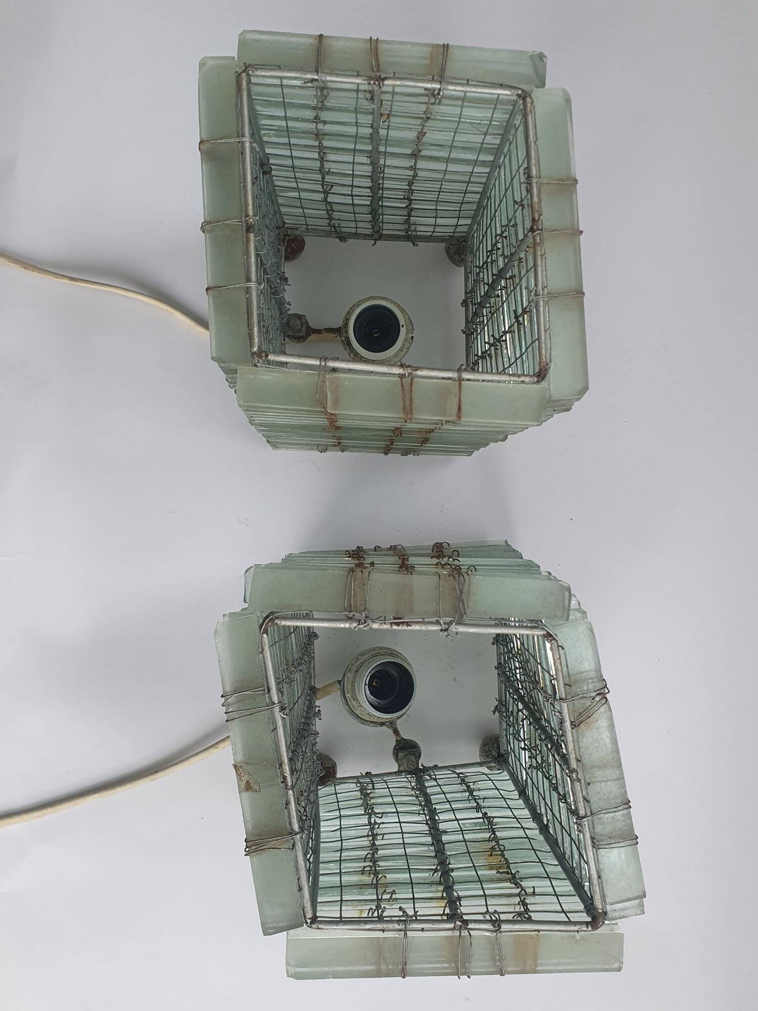 Pair of 80s glass slat lamps