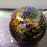 Ancien Vase Boule Verre Multicouche Multicolore Vintage