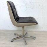 Strafor swivel armchair in brown faux leather, vintage 1970s