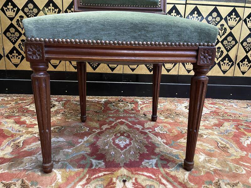 Set of 6 Louis XVI style chairs in green velvet