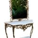 Console and mirror set in brass, Louis XV Rococo style.