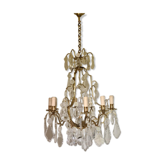 Bronze cage chandelier with crystal plates