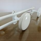 White lacquered metal wall coat rack, 3 hooks, 70s-80s