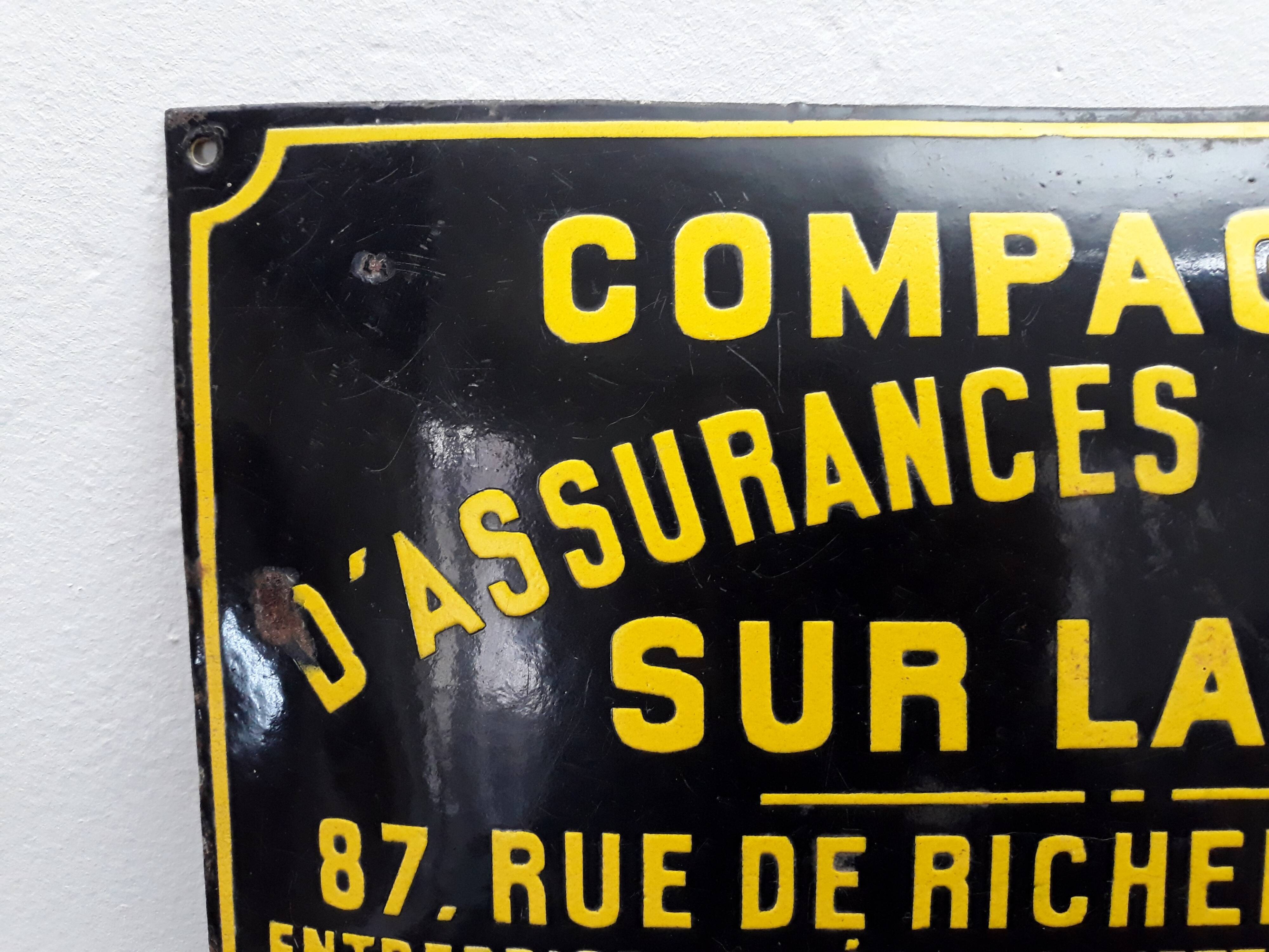 Plaque émaillée compagnie assurance vintage