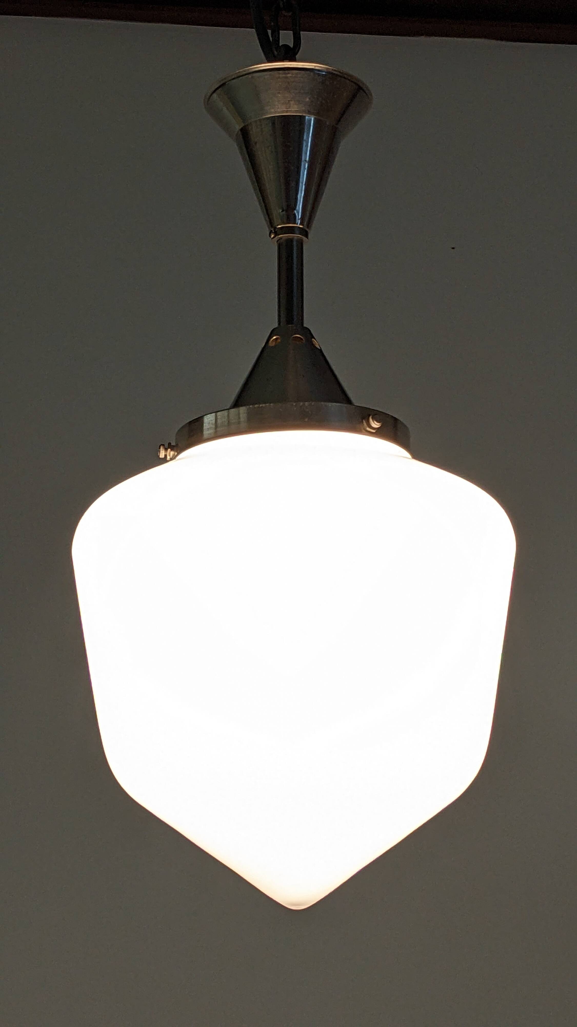 XL Art Deco suspension in white opaline, France circa 1920